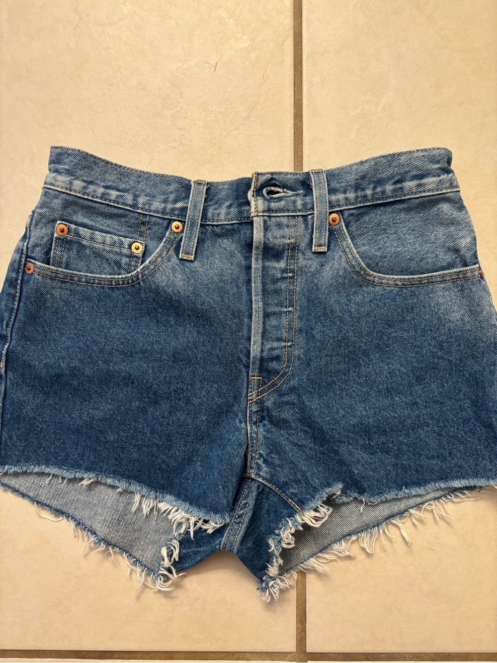 Levi's Medium Blue Raw-Hem Denim Cutoff Shorts